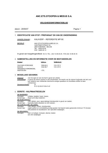 Veiligheid MSDS KALK MP100 - Eco-logisch