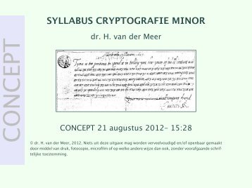 SYLLABUS CRYPTOGRAFIE MINOR - Universiteit van Amsterdam
