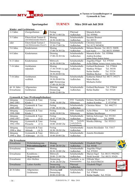 Turninfo Nr. 37 - MTV Berg