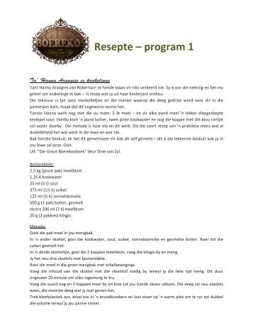 Resepte – program 1 - Pieter Cilliers Produksies