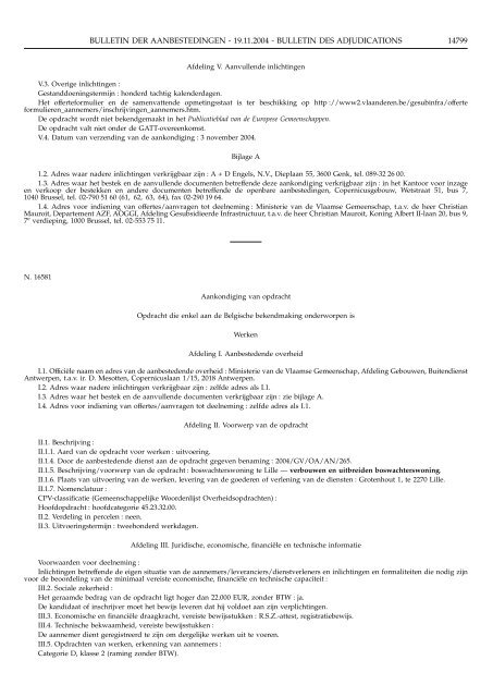 bulletin der aanbestedingen bulletin des adjudications - The Public ...