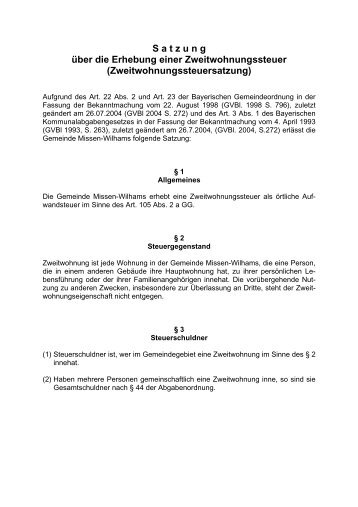 Zweitwohnungssteuersatzung Missen-Wilhams