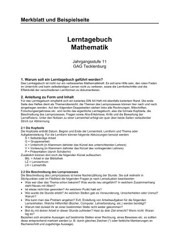 Merkblatt und Beispielseite Lerntagebuch Mathematik - MUED