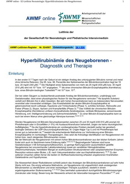 Hyperbilirubinämie des Neugeborenen - Diagnostik und ... - AWMF