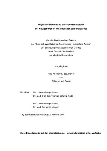 Objektive Bewertung der Spontanmotorik bei Neugeborenen mit ...