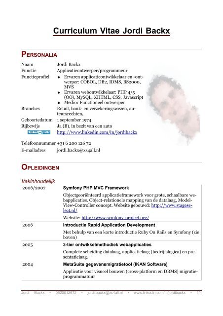 Curriculum Vitae Jordi Backx PERSONALIA - Vuzit