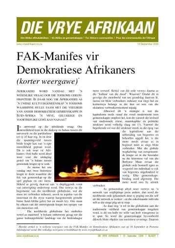 FAK-Manifes vir Demokratiese Afrikaners - Welkom by die FAK