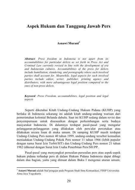 Aspek Hukum dan Tanggung Jawab Pers - Electronic Journals ...