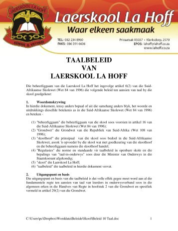 TAALBELEID VAN LAERSKOOL LA HOFF