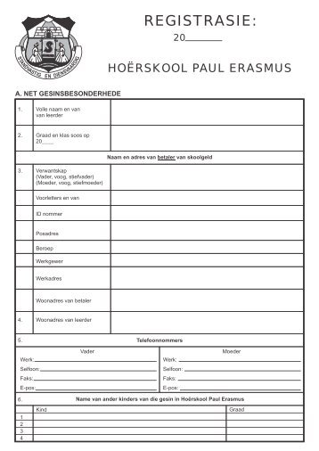 69586 Registrasievorms - Hoërskool Paul Erasmus High School