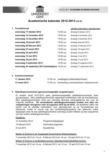 Academische kalender - Faculteit Economie en Bedrijfskunde