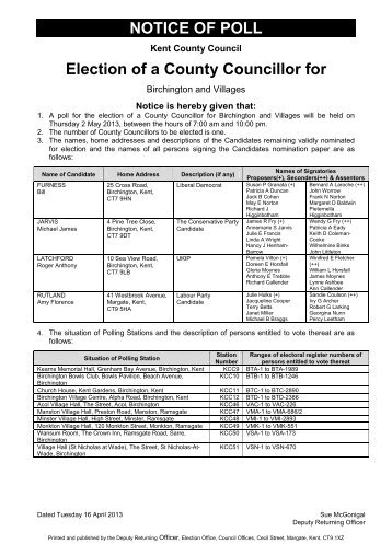 NOTICE OF POLL Election of a County Councillor for