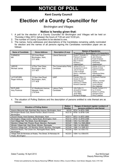 NOTICE OF POLL Election of a County Councillor for