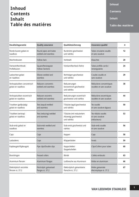 Inhoud Contents Inhalt Table des matiéres - Van Leeuwen