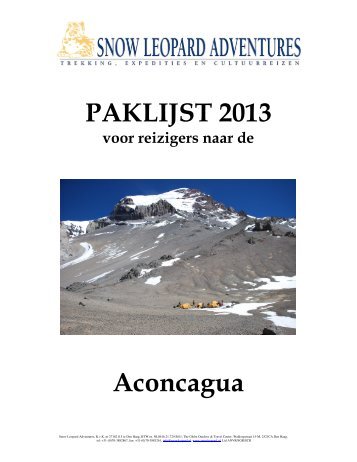 PAKLIJST 2013 Aconcagua - Snow Leopard Adventures