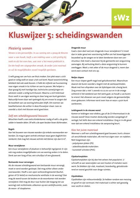 Kluswijzer 5: scheidingswanden - Swz