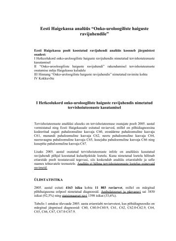 Eesti Haigekassa analüüs “Onko-uroloogiliste haiguste ravijuhendile”