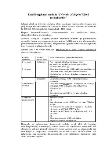 Eesti Haigekassa analüüs “Sclerosis Multiplex'i Eesti ravijuhendile”