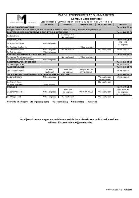 RAADPLEGINGSUREN AZ SINT-MAARTEN Campus Leopoldstraat