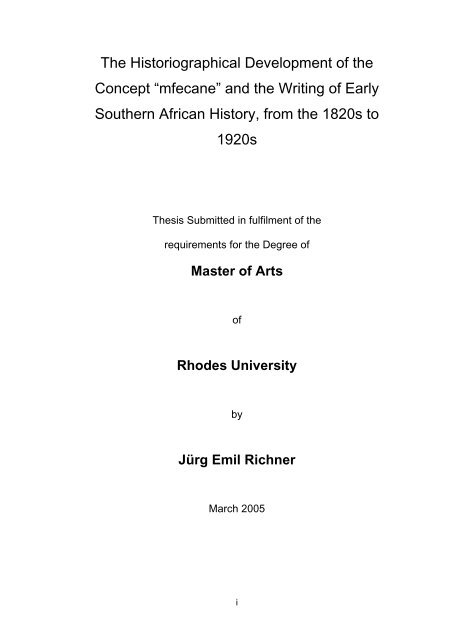 The Historiographical Development of the Concept “mfecane” and ...