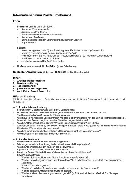 Informationen Zum Praktikumsbericht