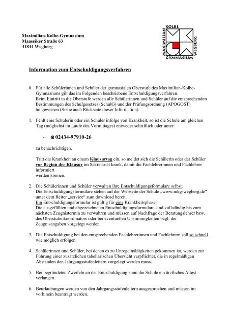 Information zum Entschuldigungsverfahren - Maximilian-Kolbe ...