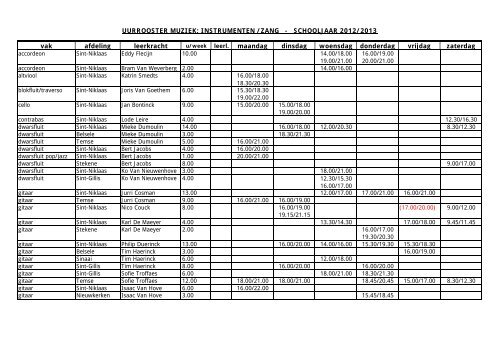 uurroosters instrumenten en zang 2011-2012.pdf - Stad Sint-Niklaas