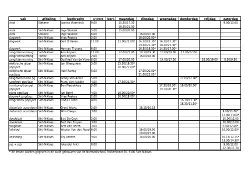 uurroosters instrumenten en zang 2011-2012.pdf - Stad Sint-Niklaas