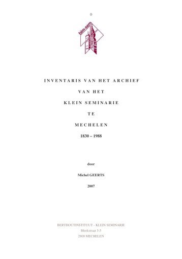 Archiefinventaris - Berthoutinstituut Klein Seminarie Mechelen - Bim ...