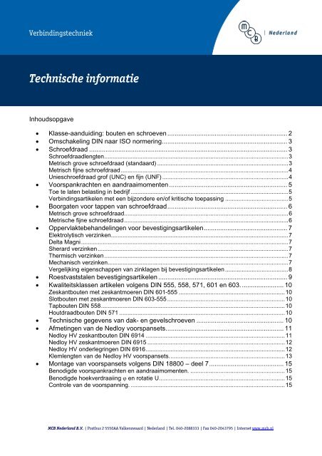 Technische informatie - MCB Nederland B.V.