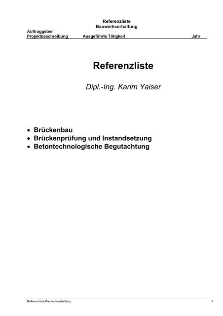 Referenzliste Dipl. - Konstruk Tief Yaiser Dieterle