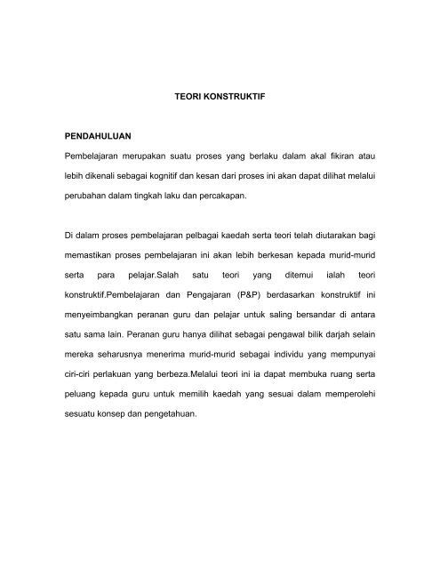 TEORI KONSTRUKTIF PENDAHULUAN Pembelajaran merupakan ...