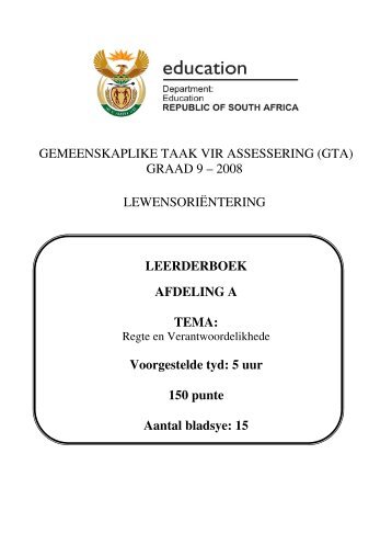 GEMEENSKAPLIKE TAAK VIR ASSESSERING (GTA) GRAAD 9 ...