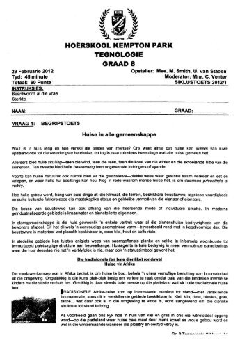 HOeRSKOOLKEMPTONPARK TEGNOLOGIE GRAAD 8