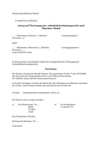 Antrag auf Übertragung des Aufenthaltsbestimmungsrechts nach ...