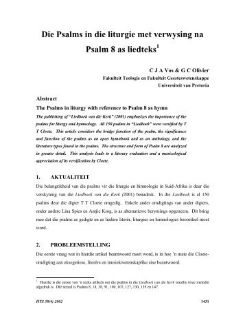 Die Psalms in die liturgie met verwysing na Psalm 8 as liedteks