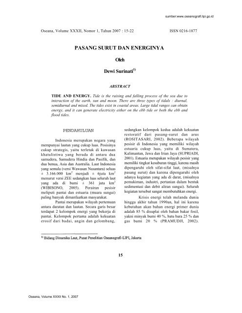 Pasang Surut Dan Energinya Pusat Penelitian Oseanografi Lipi
