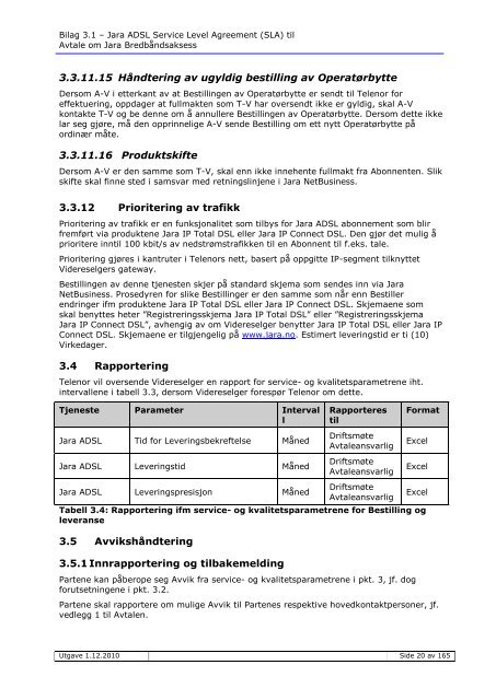 Service Level Agreement (SLA) - Jara.no