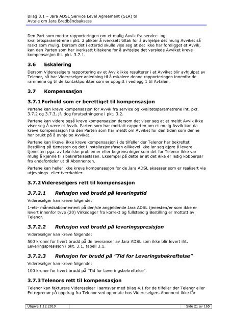 Service Level Agreement (SLA) - Jara.no