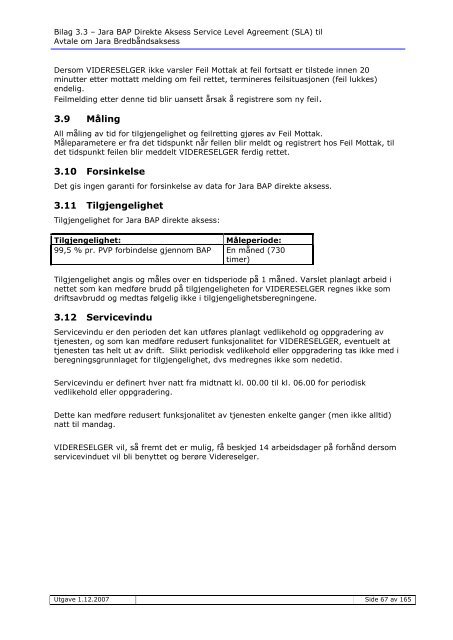 Service Level Agreement (SLA) - Jara.no