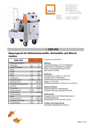 Datenblatt Zentrifuge OSD 500 (266 kB) - MKR Metzger GmbH