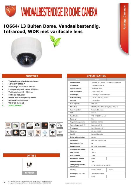 IQ615/12 Buiten Dome Vandaalbestendig met Varifocale ... - IQLE.NL