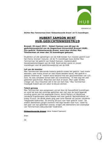 Hubert Samson wint gedichtenwedstrijd HUB - Katholieke ...