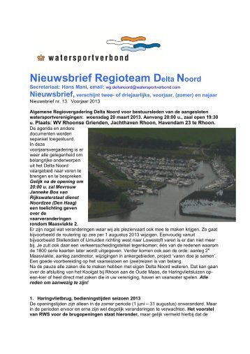 Nieuwsbrief Regioteam Delta Noord - Watersportverbond