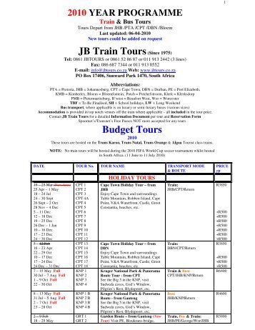 JB Train Tours(Since 1975) Budget Tours - Travelbags