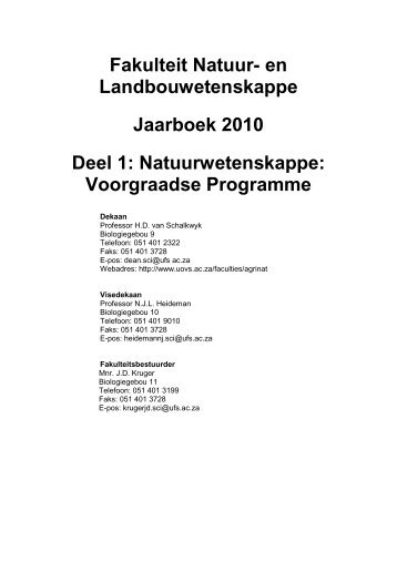 Fakulteit Natuur- en Landbouwetenskappe Jaarboek 2010 Deel 1