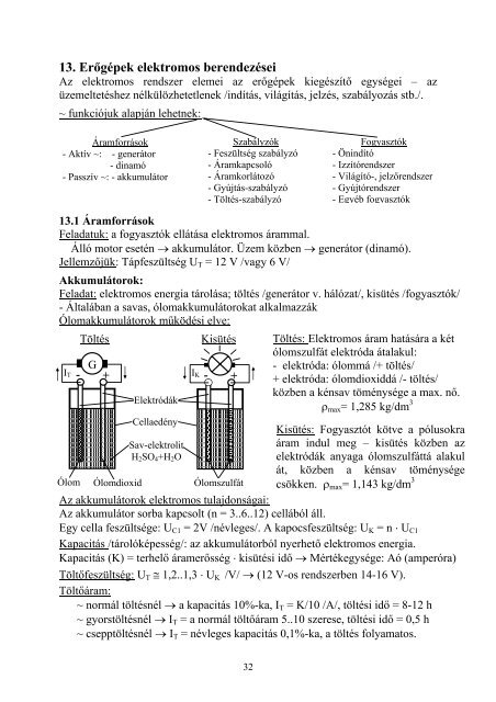 13. Erőgépek elektromos berendezései