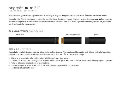 Használati utasítás - Elektromos Cigaretta