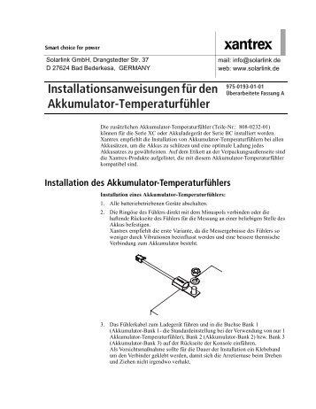 Installationsanweisungen für den Akkumulator-Temperaturfühler