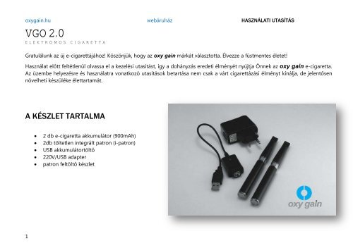 Használati utasítás - VGO 2.0i elektromos cigaretta - Ecigi